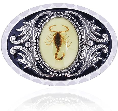 LAXPICOL Vintage Cool Neuheit Oval Leuchtende Stein 3D Skorpion Tier Gürtelschnalle Für Männer Silber Ton, Silver1, Medium