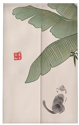 Surwin Japanese Noren Doorway Curtain Cotton Linen China Traditional Door Curtain Window Treatment Tapestry for Decorative Bistro Kitchen Partition Shading Home (85x120cm,Cat)