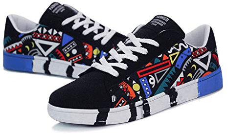 LOIJMK Zapatos de lona para hombre con estampado vintage zapatos de lona para hombres con cordones zapatos de placa ligeros de moda casual zapatos planos para caminar, zapatillas deportivas
