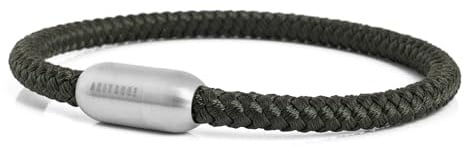 Akitsune Silvus Nylonarmband | 5mm Dick | Armschmuck Damen Herren Edelstahl Armband Magnetverschluss - Mattsilber - Olive 22,5cm