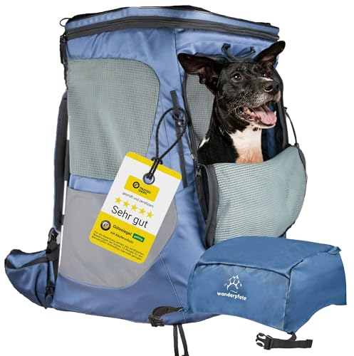 Wanderpfote Daypack Hunderucksack - Premium Rucksack für mittelgroße Hunde mit Höhenverstellbarem Tragesystem und viel Raum für den Hund (Blau, XL)