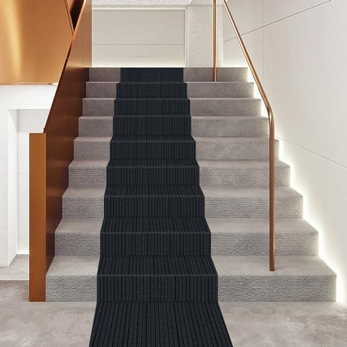 MuChaIOAK 6m/20Fft Non-Slip Carpet, Floor Protector Rug Mat, Stair Hallway Runner Rug Large Size Protective Stair Cover, Indoor Carpet for Bedrooms Living Rooms Balconies Entryways Stairs (Black Grey)