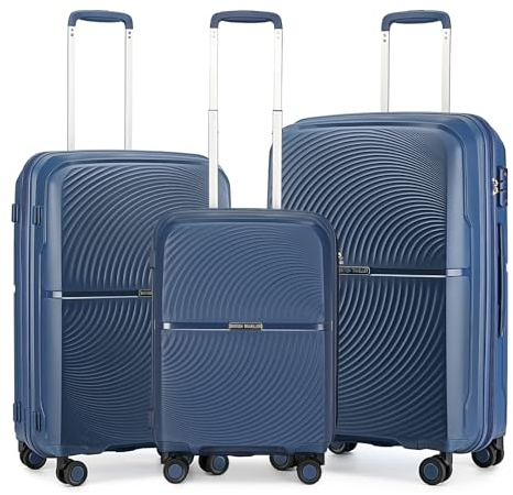 British Traveller Set de 3 Valises, Rigide Valise de Voyage à 4 roulettes et Serrure TSA, 55/67/76 cm (Marine)