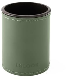 eglooh - Orfeo - Pot à Crayon pour Bureau du Design Ronde en Cuir Vert cm 7,8 x 7,8 H.9,5 - Coutures Artisanales et Structure Résistent - Made in Italy