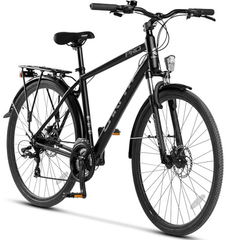 CARPAT SPORT 28 Zoll Aluminium Trekking Bike, 24 Gang Schaltung, Premium Touring Trekking Fahrrad für Jungen, Mädchen, Damen und Herren, Crossbike, Mountainbike, Rennrad, Schwarz