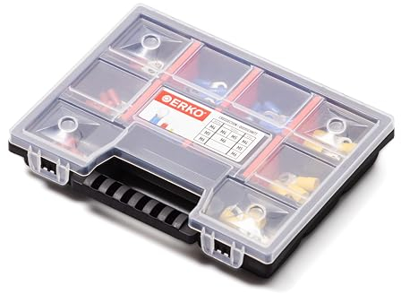 ERKO Professionelle Kabelschuhe Set – 32 Stück Isolierte Ringkabelschuhe in 6 Größen, Querschnitt 4-6mm², Schraubengrößen M4 bis M12, DIN 46234 Konformität