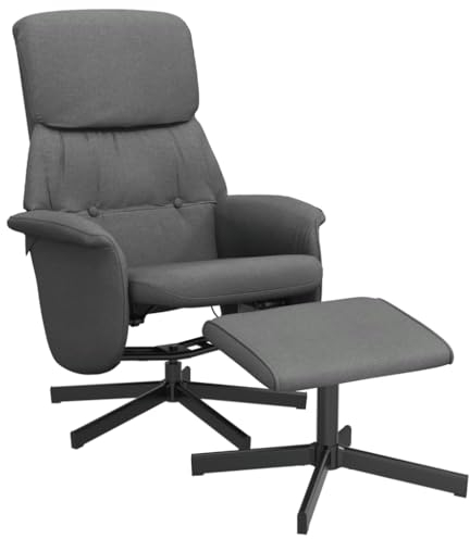 vidaXL Relaxsessel, Drehbar Sessel mit Fußhocker, Fernsehsessel Verstellbare Rückenlehne, Liegesessel Ruhesessel Polstersessel, Dunkelgrau Stoff