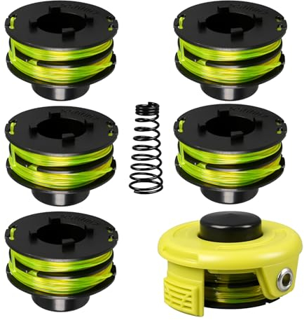 RAC118 Bobine de rechange pour débroussailleuse avec capuchon RAC119 pour tondeuse à gazon Ryo-bi RLT3025F/S, RLT3525S (6 bobines + 1 capuchon + 1 ressort)