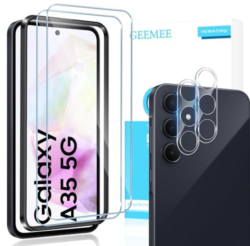 GEEMEE pour Samsung Galaxy A35 5G Verre Trempé, Protection écran et Caméra Arrière Protecteur, 【2+2 Pièces 】 Ultra Clair 9H Crystal Protection Ecran Anti - Rayures Screen Protector
