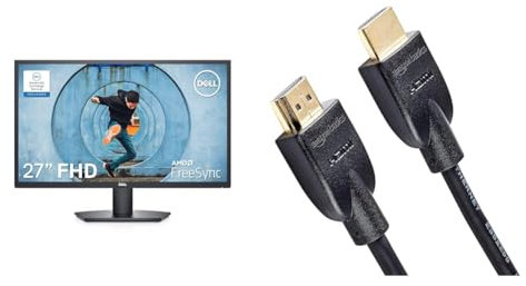 Dell SE2722HX 27 inch Full HD (1920 x 1080) Monitor, 75Hz, VA, 4ms & Amazon Basics HDMI Cable, 18Gbps High-Speed, 4K@60Hz, 2160p, Ethernet Ready, 3m, Black