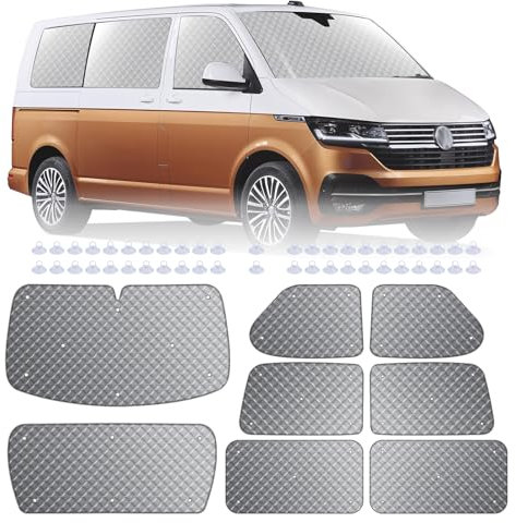 MaxAwe 8Stk Thermomatte Fahrerhaus passend für VW T4 SWB, Luxus Interne Auto Sonnenblende Frontscheibenabdeckung, Thermo Jalousien Set Verdunkelung, Sonnenschutz Windschutzscheiben Matte