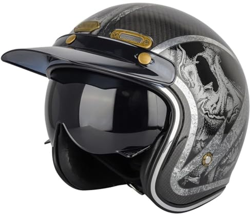 Motorradhelm Carbon Fiber Jethelm mit offenem Gesicht · Herren und Damen DOT/ECE-Zulassung Motorrad-Roller-Halbhelme Jet Pilot Motor Retro Chopper Cruiser Vintage Moped-Helm