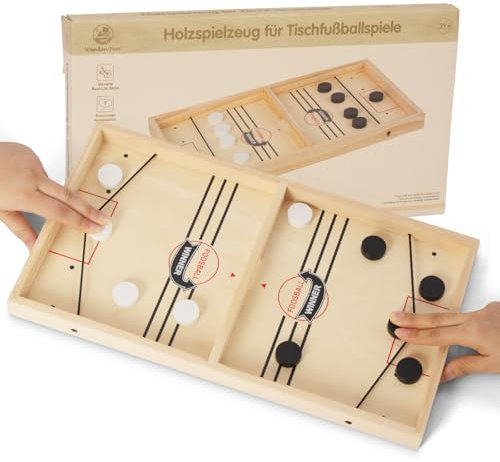 WOODENFUN Holzspielzeug für Tischfußballspiele, Hockey Brettspiel Spielzeug, Sling Puck Spiel, Tragbares Schachbrett Desktop-Eltern-Kind-Spiele für Kinder und Erwachsene