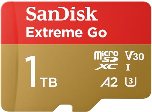 SanDisk Extreme Go microSDXC Karte 1 TB (Für Android Smartphones und Tablets, Action Cams, Drones, UHS-I, bis zu 200 MB/s 5K, 4K UHD, Rescue Pro Deluxe, V30, Class 10, U3) Für Amazon
