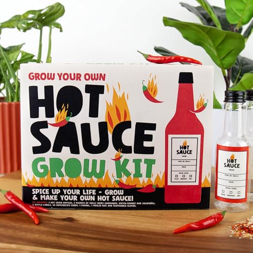 Gift Republic Grow Your Own Hot Sauce Kit Make Your Own Spicy Sauce with 3 Chilli Pepper Seed Varieties, Bottles, Recipes & More Perfect Gift for Spice Lovers & Home Cooks