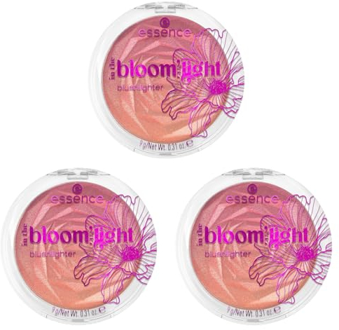 essence in the bloom'light blushlighter, Rouge, Nr. 01, Pink, sofortiges Ergebnis, glänzend, strahlend, schimmernd, vegan, ölfrei, ohne Parfüm, ohne Alkohol, 3er Pack (3x9g)