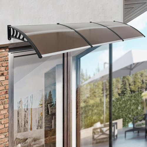 EurHomePlus Canopy for Front Door, 90 x 300 cm, Transparent Arch Canopy, Aluminium Strips, Window Awning, Front Door Canopy for Outdoor Use (Brown)