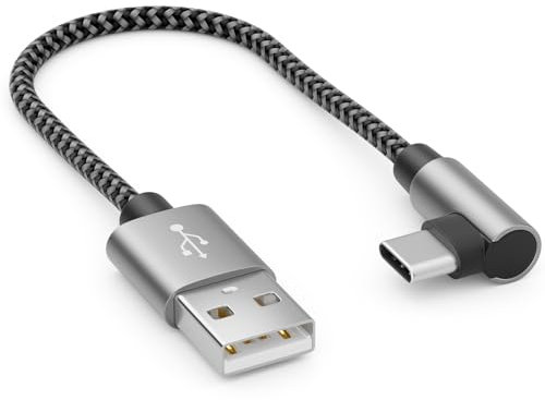 deleyCON 0,15m Cable USB A a USB C - Conector USB-C en Ángulo de 90° - Cable de Carga Corto 15cm - A a C - para iPhone 15 16 Pro Max Samsung S25 S24 Pixel iPad Pro MacBook Air Tablets Switch PS5