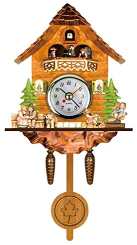 Eujgoov Antike Hölzerne Kuckucksuhr-Wanduhr, Automatische Schaukelglocke, Traditioneller Nordwesteuropäischer Stil, Mitteldichte Faserplatte, Batteriebetrieben (CM002)
