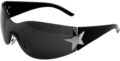 Rimless Wrap Around Sunglasses UV400 Protection Oversized Trendy Y2k Rave Sunglasses Flat Top Shield Futuristic Mirrored Shades Sun Glasses for Men Women Running Cycling Fishing Driving Unisex