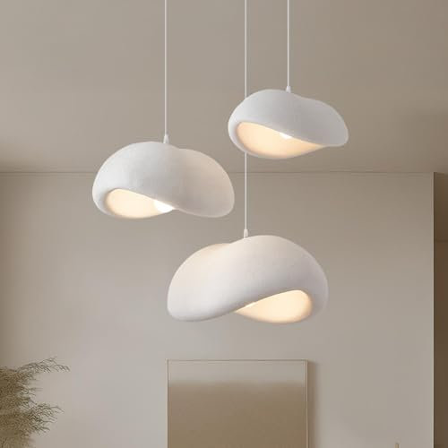 CNMKLM Moderne 3-Flammig Pendelleuchte,Wabi-sabi Stil Esszimmer Hängelampe Über Tisch,Beige Weiß Kücheninsel Pendellampe,Höhenverstellbare Polystyrol-Hängeleuchte Für Innenräume(3 heads/S+M+L)