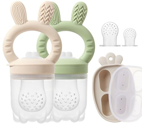 KIAANS Tétine Grignoteuse Bébé - Distributeur de Nourriture en Silicone Sans BPA | Jouet Dentaire Accessoire d'Alimentation Autonome (Olive)