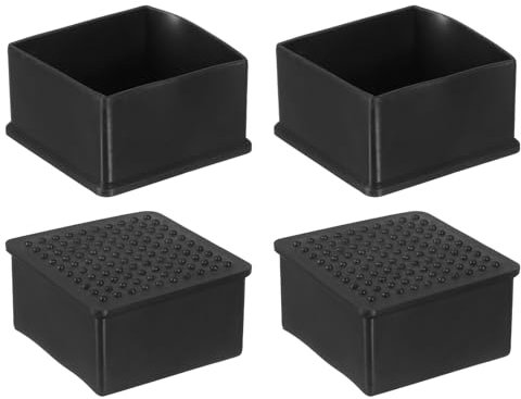 sourcing map Lot de 4 capuchons rectangulaires en caoutchouc pour pieds de chaise, 60 x 60 mm, pour pieds de meubles, tables, chaises, équipements de machines (noir)