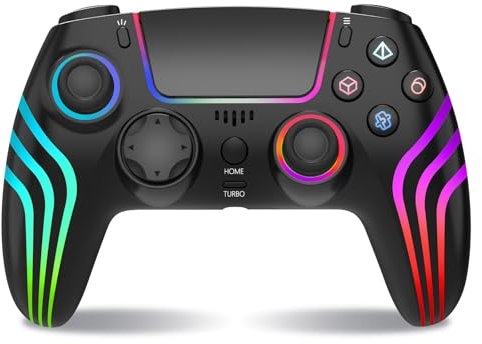 SWCTIM Wireless Controller für PS4,Game Controller Kompatibel mit PS4/Slim/Pro,Gamepad Joystick mit RGB-Licht,6-Achsen Gyro Sensor,Doppelter Vibration,3.5mm Kopfhörerbuchse,Schwarz