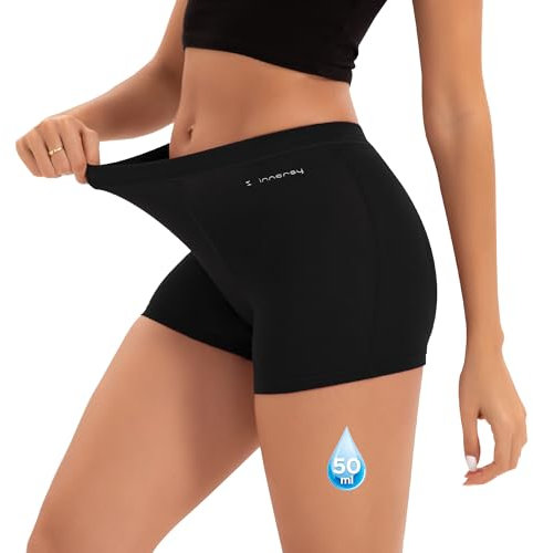 INNERSY Black Period Pants Heavy Flow Leak Proof Menstrual Underwear Cotton Ladies Boxer Shorts (12, Black)