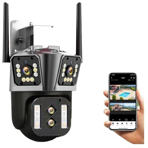 JVDDI Home Security Camera 16MP 8K HD IP Camera 10X Zoom Outdoor Four Lenses Three-Screen PTZ 8MP Camera Security Protection CCTV Color Night Vision(8K 16MP add 32G)