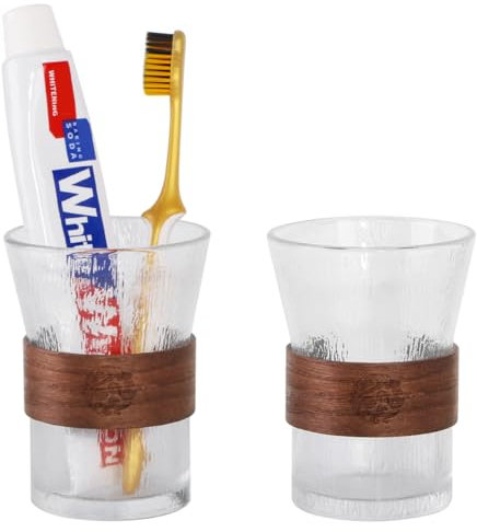 Tonxus Lot de 2 porte-brosses à dents en verre pour salle de bain, bain de bouche et gobelet, organisateur de rangement pour brosse à dents, dentifrice, accessoires de salle de bain (transparent)