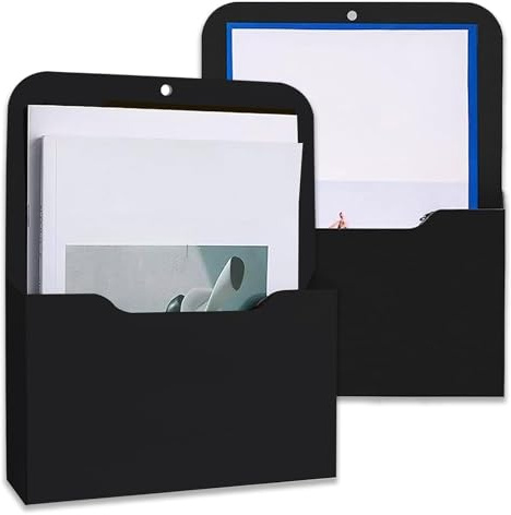 Magnetischer Aktenhalter, 2 Stück Magnetischer Stifthalter, A4 Papier Briefhalter, Kühlschrank Marker Halter, Magnetisch Prospekthalter, für Whiteboard, Kühlschrank und Haushalt, Schwarz