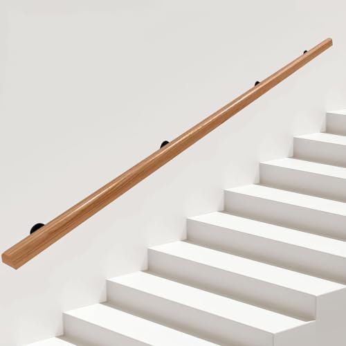 Holzleiter für Treppen, Wandmontage, Innenbereich, Sicherheitsschiene mit Industrierohr-Stützstangen und Terrassengeländerhalterungen, 2,7 m Länge