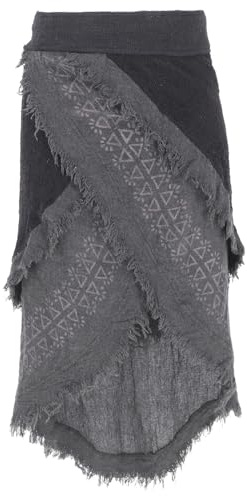 GURU SHOP Goa Wickelrock, Tribal Lagenlook, handbedruckt, Baumwolle | Asymmetrischer Wickelrock, knielang, Slim-Fit, einzigartig, ideal für Festivals und Freizeit.