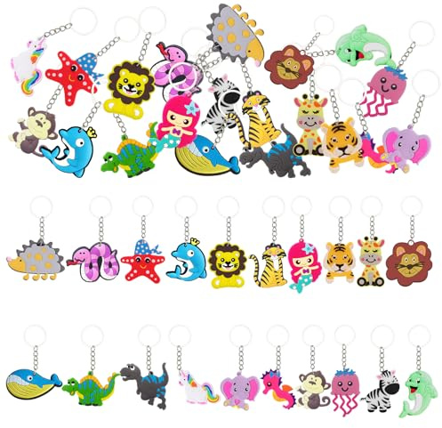 40 Pezzi Gadget Compleanno Bambini Gommi Portachiavi Animali Set Silicone Porta Chiavi Regalini Fine Festa Bomboniera Regalino Divertenti Cartoni Animati Riempitivi Sacchetti Regalo Bambina Bambino