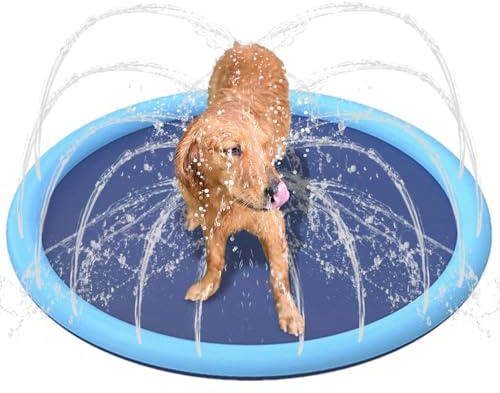 Besreey Round Sprinkler Mat For Dogs And Kids, Diameter 100cm, Spray Water Pad, Water Spray Paddling Pool, Splash Sprinkler Pad, Dog Splash Pad, Garden Water Play Sprinkler Mat