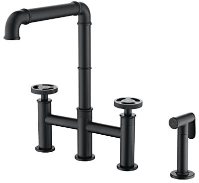 ZCCZJS Rubinetti da Cucina industriali, 4 buche 2 rubinetti da Cucina Nera con Ponte in Ottone Bidet Montato a Montaggio Freddo e Mixer per Acqua Calda Il lavello Cucina Rubinetto