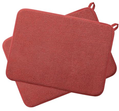 Aovanta 2Pcs Dish Drying Mats, Microfiber Dish Drainer Mats for Kitchen Counter, Absorbent Dishes Drying Pad for Countertop Tabletop (Red)