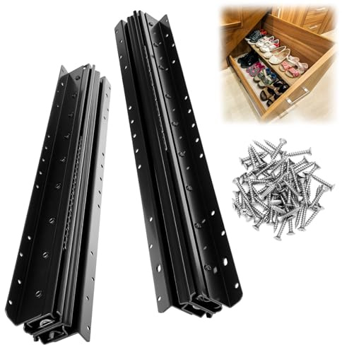 QWORK® Heavy Duty Drawer Runners Slides for Under Stairs Storage 600-1450mm, Full Extension, Black, Load Capacity 120kg, 1Pair, with Screws