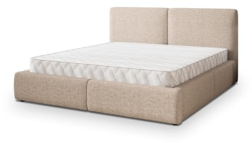 Masseno Polsterbett FELURO NV 200x200 cm, Doppelbett, Bettkasten, Stauraum, Lattenrost Und Kopfteil - Beige, Neve 04