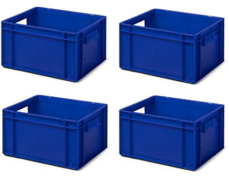 1a-TopStore 4 Stk. Transport-Stapelkasten TK421-0, blau, 400x300x210 mm (LxBxH), aus PP, Volumen: 19 Liter, Traglast: 40 kg, lebensmittelecht, made in Germany, Industriequalität
