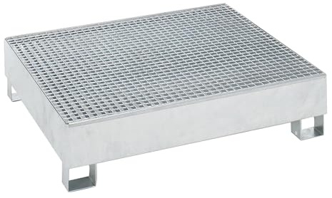 eurokraft basic | Stahl-Auffangwanne für 200-l-Fässer | LxBxH 1200 x 1200 x 285 mm, mit Zulassung, feuerverzinkt, mit Gitterrost