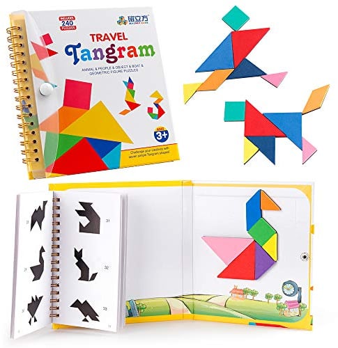 Coogam Travel Tangram Puzzle mit 3 Magnetic Tangram - Road Trip Tangoes Jigsaw Shapes Dissektionsspiele mit Lösung - IQ Book Pädagogisches Spielzeug Rätselgeschenk