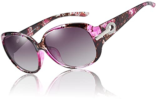 DUCO oversized polarised sunglasses for women ladies sunglasses 100% UV400 Protection 6214 Purple Tortoise Frame Gray Lens
