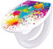 banjado Familien WC Sitz mit Absenkautomatik 44,5x37cm / Klodeckel/Klobrille mit Kindersitz aus hochwertigem Polypropylen/Toilettensitz Kindersitz integriert Motiv Farbspritzer