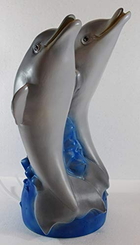 RAKSO Deko Garten Figur Gartenfigur Tierfigur Teichfigur Wasserspeier Delfine Paar aus Kunststoff Höhe 49 cm