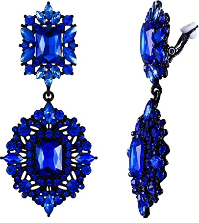 EVER FAITH Ohrclips Art Deco Vintage-Stil Party Gatsby Baumeln Chandelier Clips on Ohrringe für Damen Blau-Ton