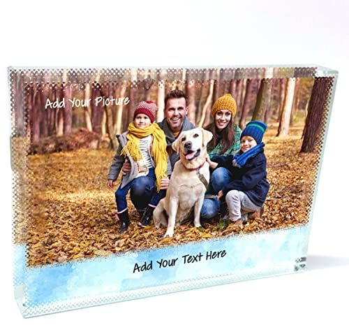 Low Baby Blue Strip Picture Frame, Large and Small Personalised Printed Crystal Block, 13×9cm Custom Photo Glass Block, Birthday Present, Mothers Day Gift