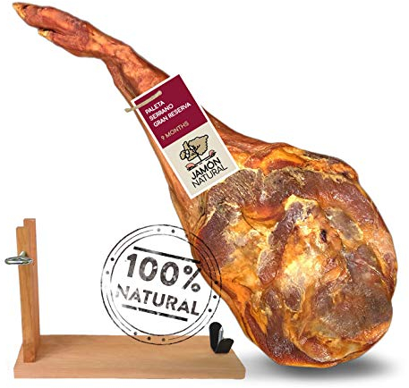 Jamon Serrano Spanish Ham Leg - 4.0-4.5 kg Paleta Serrano Gran Reserva - 100% Natural - No Additives or Preservatives - Great Taste Awards 2020 - Gold Star Winning Serrano Ham Cured Meat