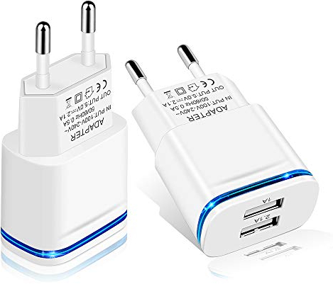 LUOATIP Cargador USB, 2 Paquetes USB Corriente Enchufe Charge de Pared 2.1A/5V Fuentes Dobles Para iPhone XS Max XR X 8/7/6S Plus, Samsung Galaxy/Note S8+/7 LG 6/5, iPad 4/3/2 Air Mini Pod, Xiaomi